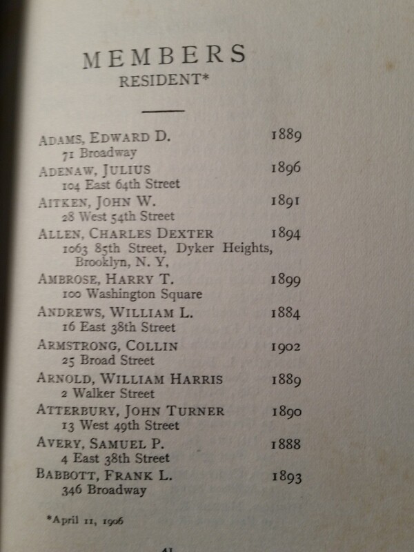 1906 The Grolier Club of the City of New York Ltd Ed of 500 Officer Member List
