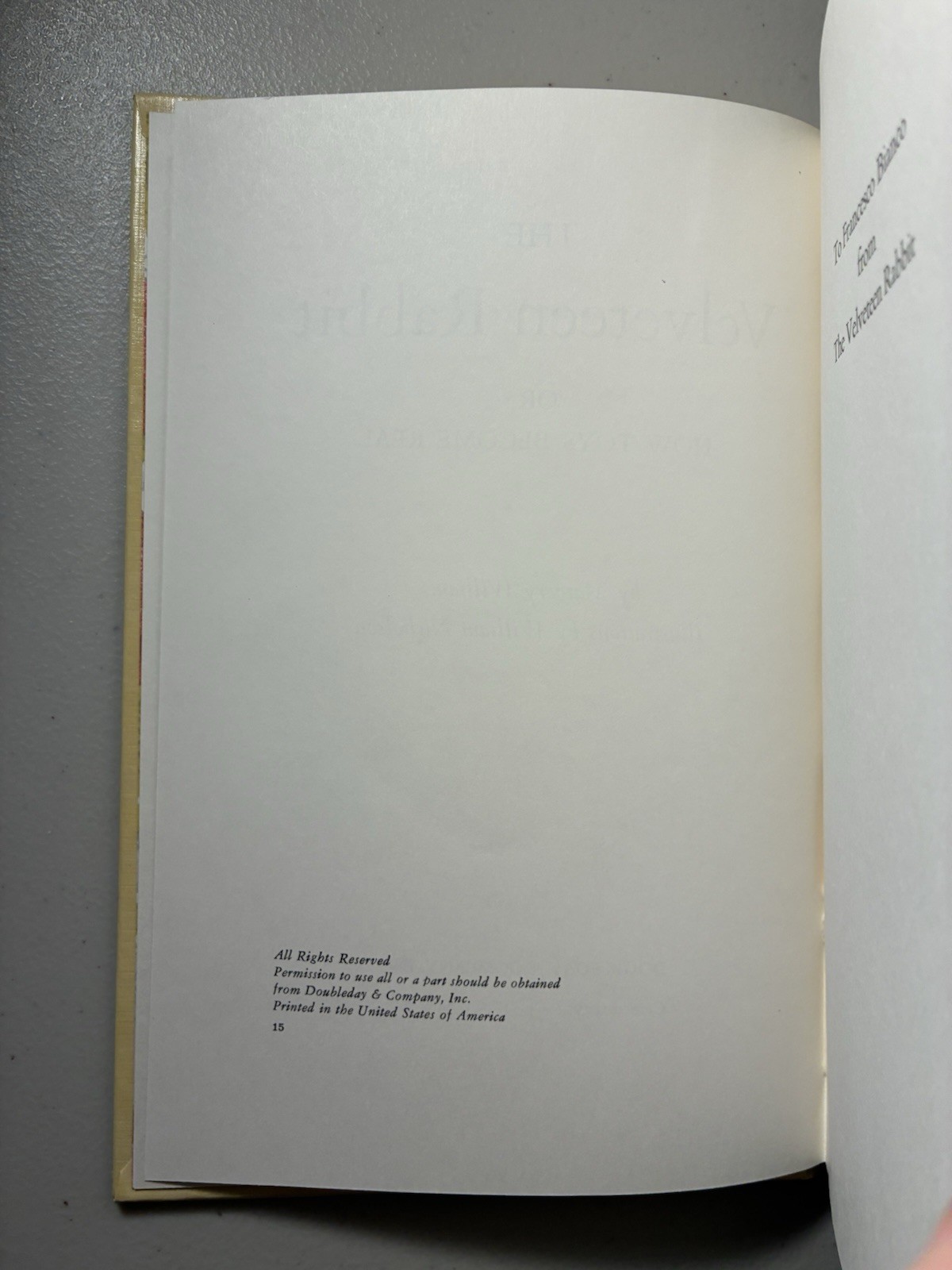 The Velveteen Rabbit by Margery Williams 1st Edition 15th Printing VGC