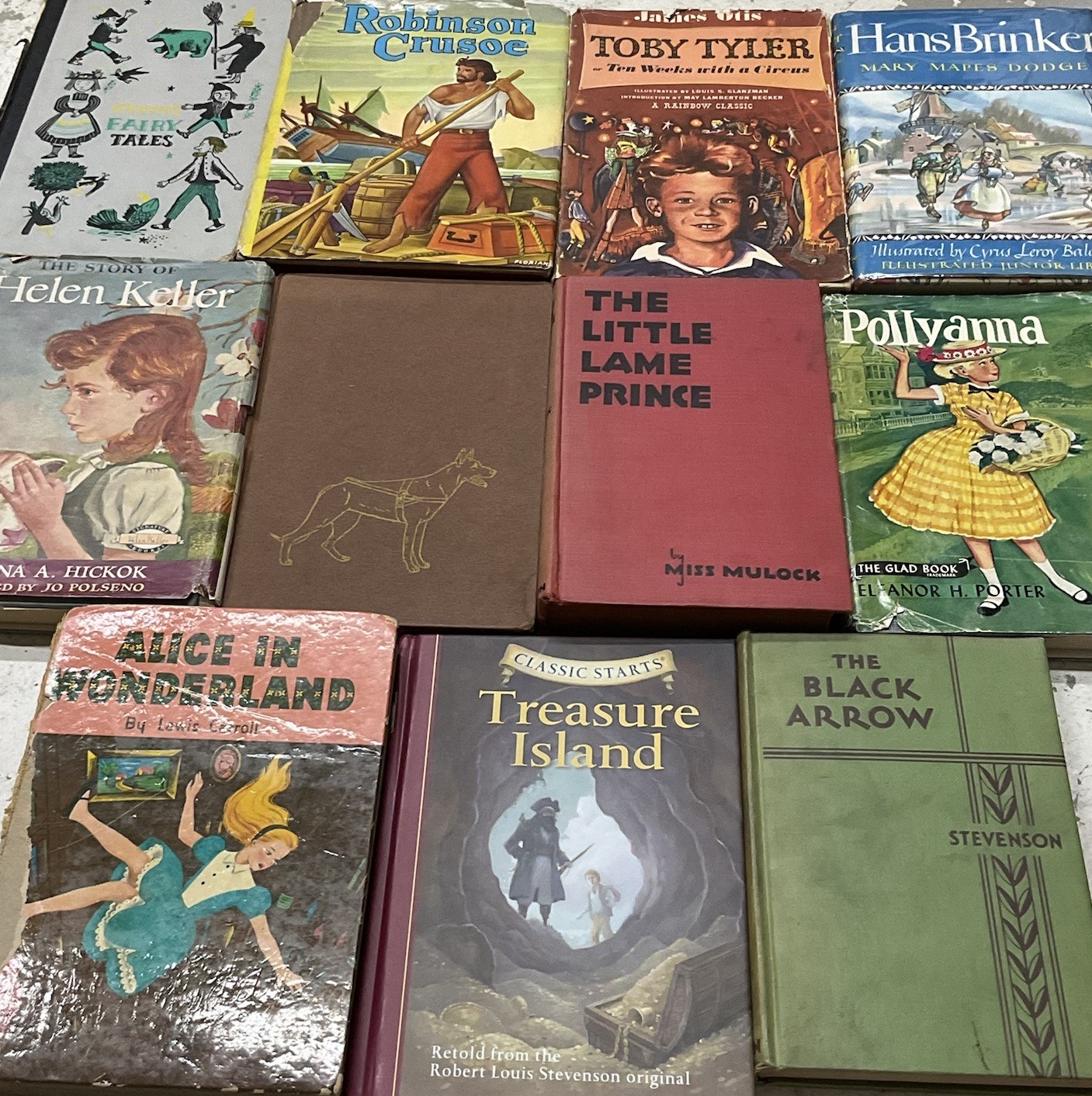 Children’s Classics VTG Book Lot of 11 HC Treasure Island, Grimm’s, Black Arrow