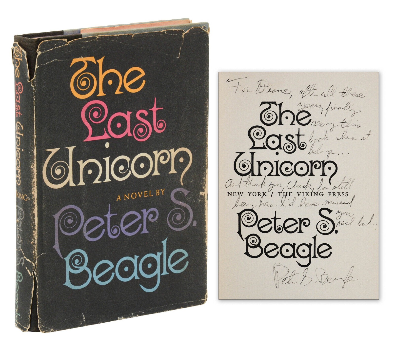 The Last Unicorn ~ SIGNED by PETER S. BEAGLE to CHUCK KINDER ~ 1st Edition 1968