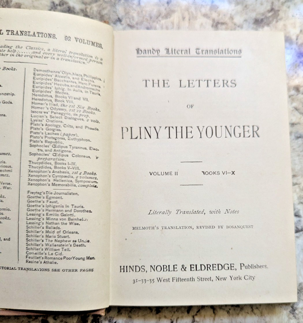 Antique Book PLINY’S LETTERS BOOKS VI To X By Hinds, Noble & Eldredge, 1900 VG+!
