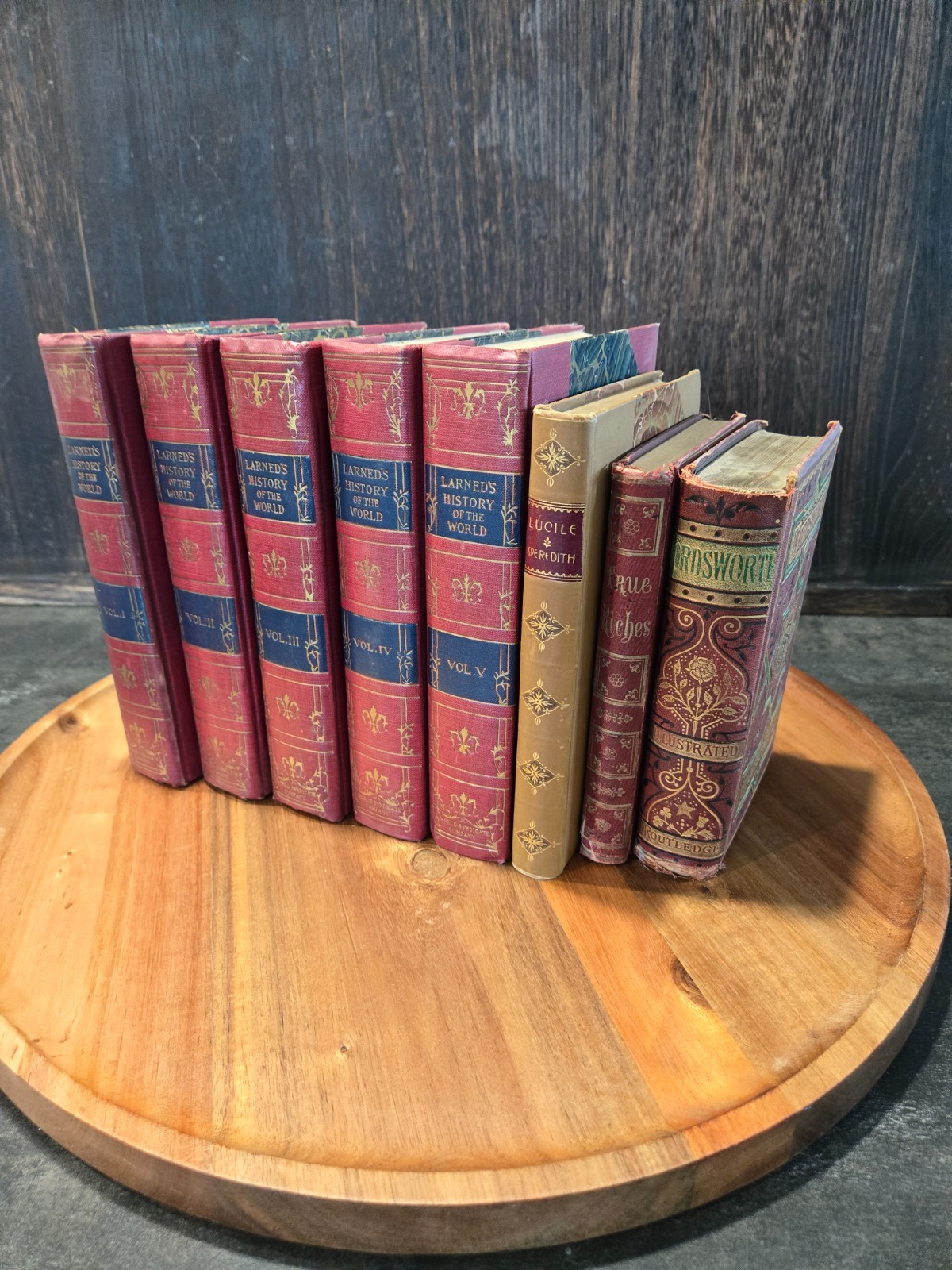 Lot of 8 Antique Royal Ruby Red Decorative Poetry Book Stack Decor Staging