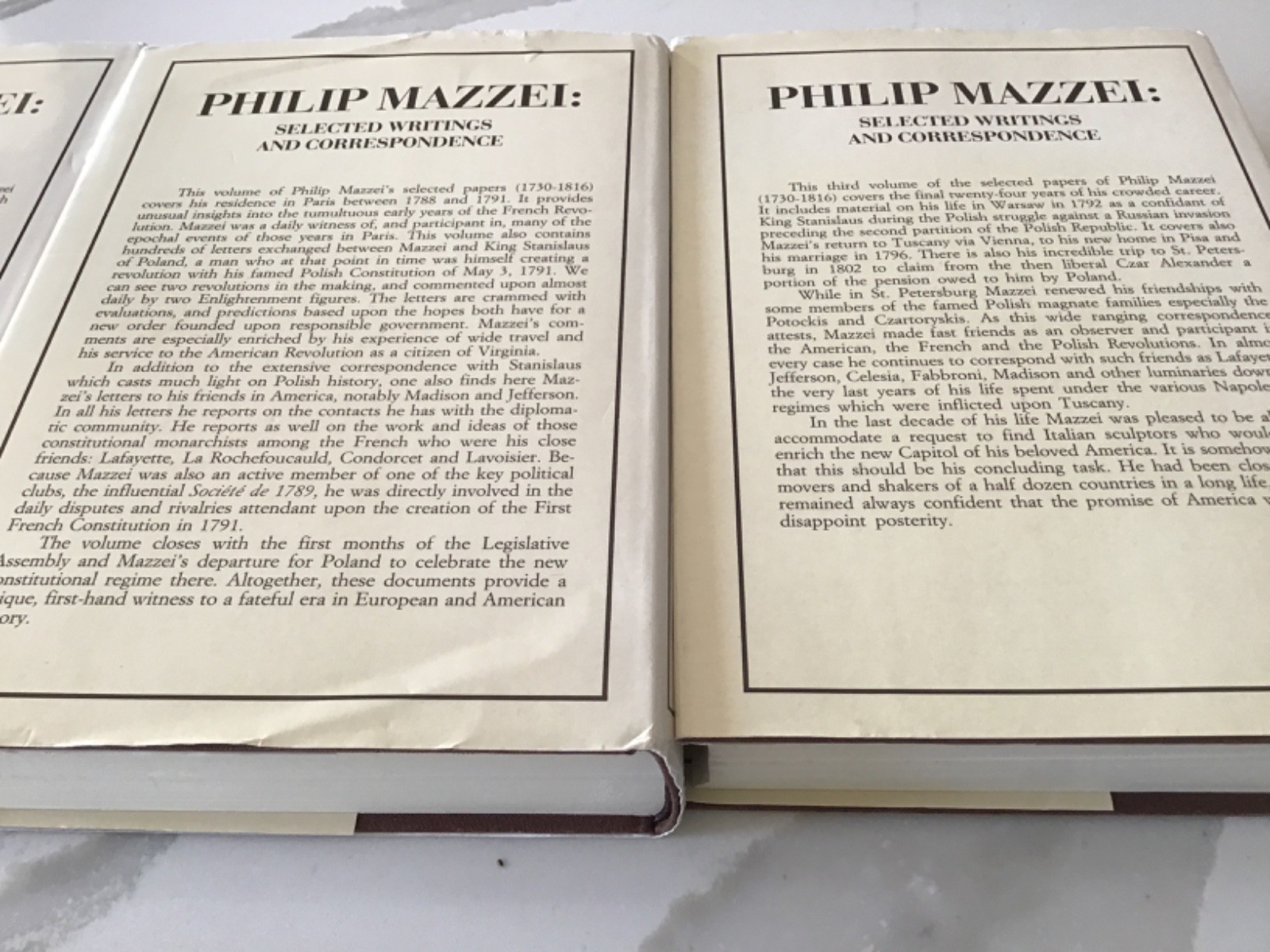 Selected Writings and Correspondence – Philip Mazzei 1765-1816 Three Vol Set