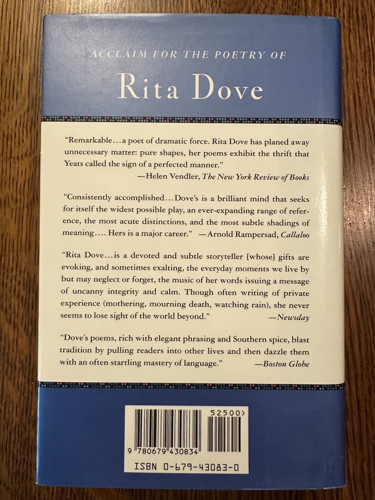 SIGNED & INSCRIBED Selected Poems by Rita Dove (1993, HC w/DJ) FIRST EDITION