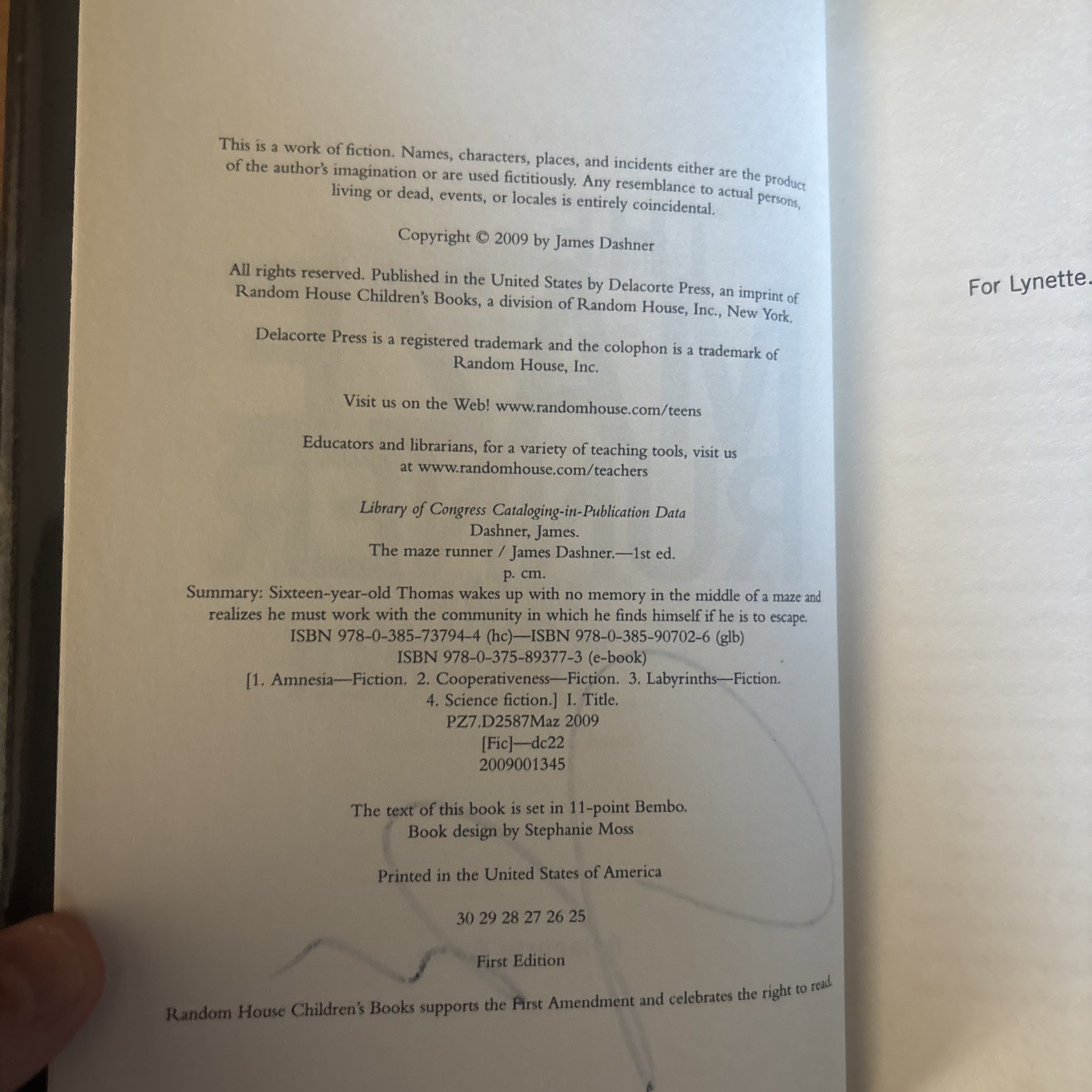 The Maze Runner – James Dashner – Signed/Auto 1st Edition/25th Printing