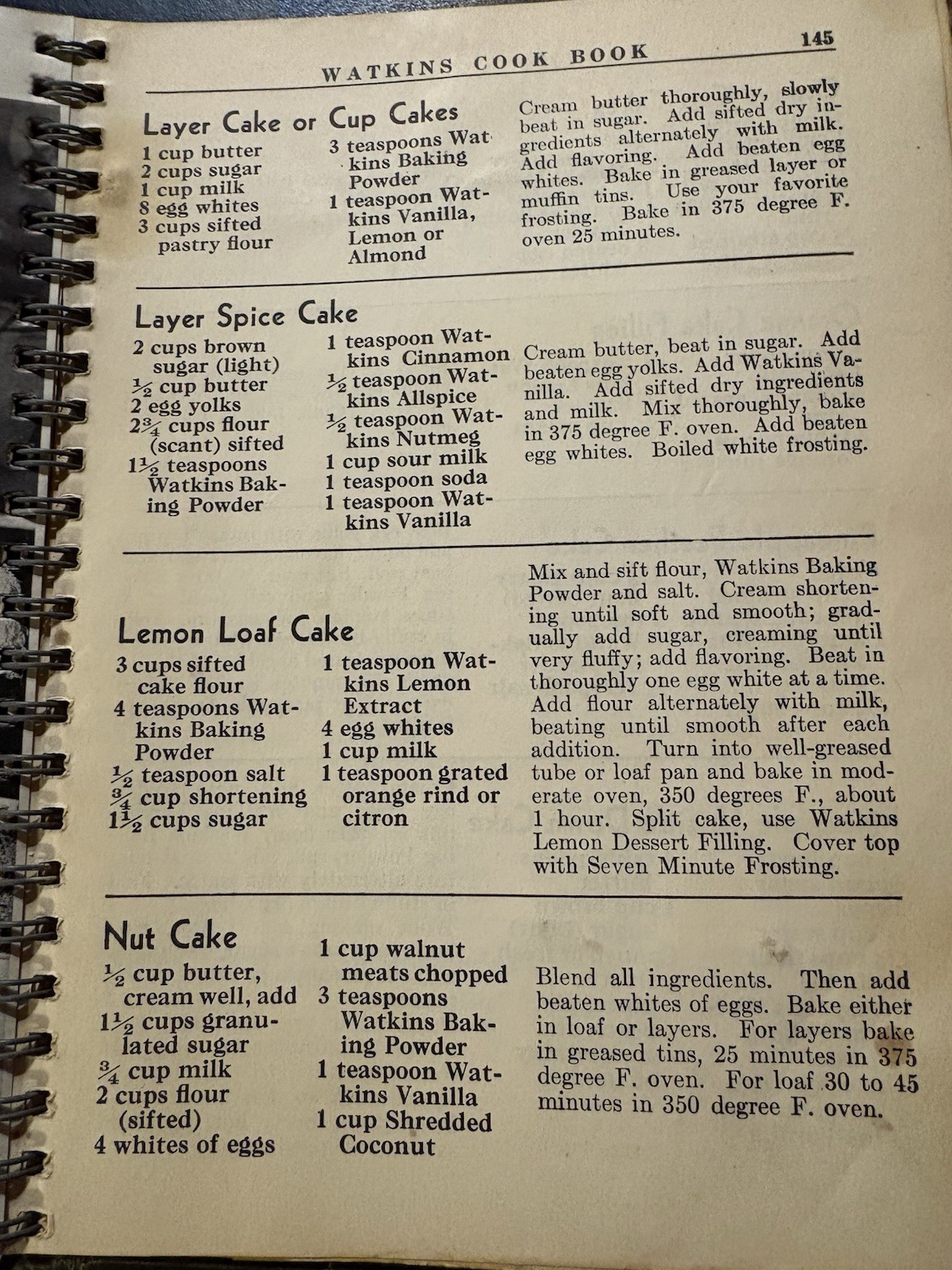Watkins Cook Book by J.R. Watkins Co. Vintage 1945 USA distressed recipes rare