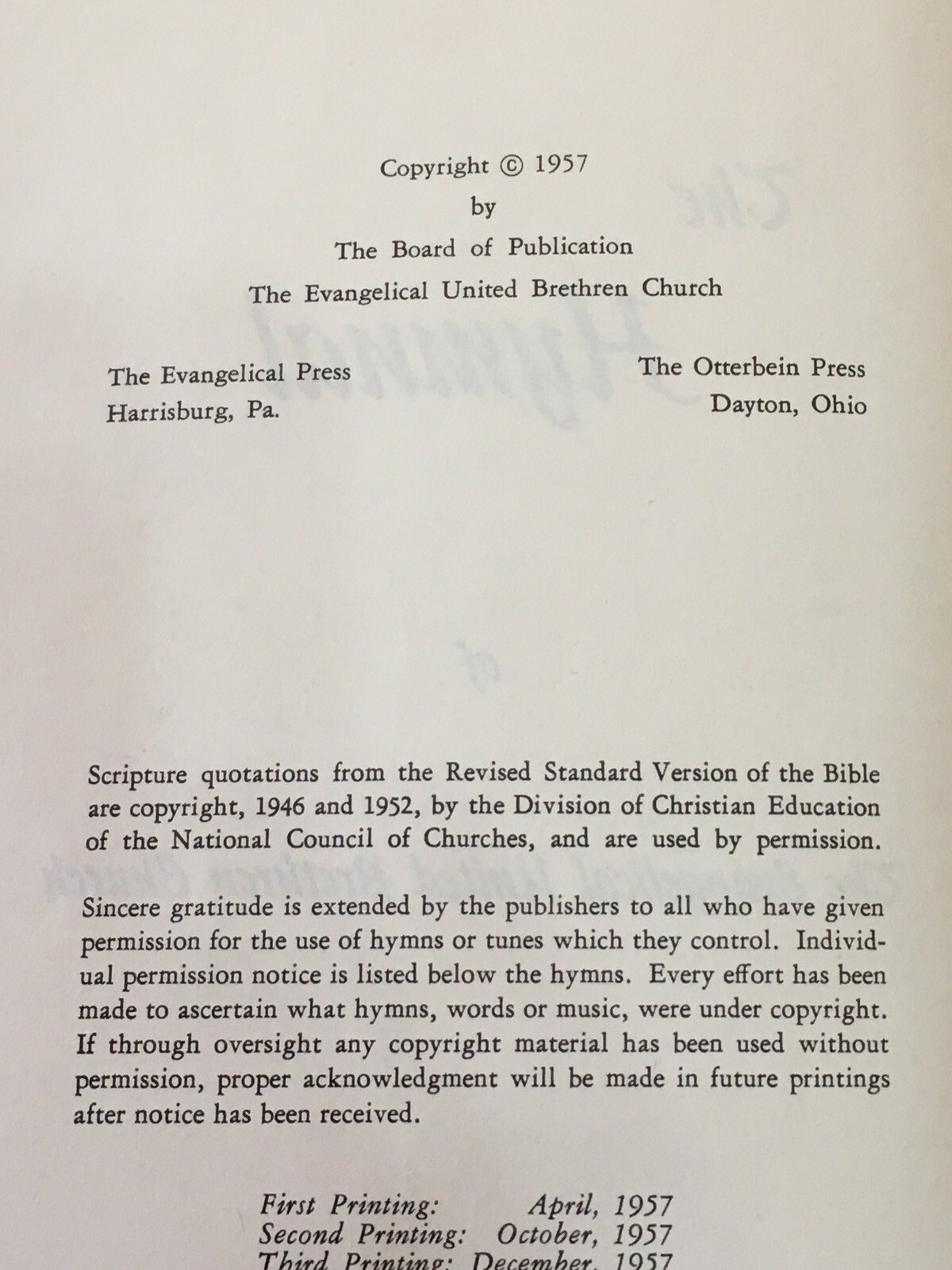 Vintage 1957 THE HYMNAL of The Evangelical United Brethren Church Hymns Red HB