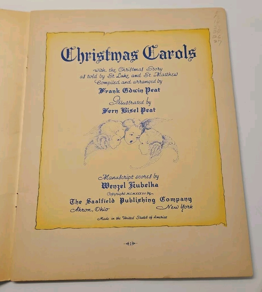 Vintage Christmas Carols Booklet Illustrated by Fern Bisel Peat – Saalfield