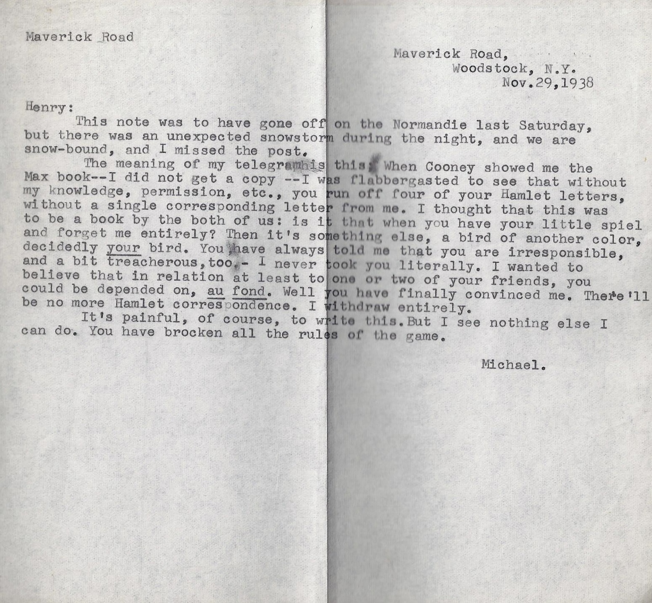 Michael Fraenkel to Henry Miller re Hamlet Letters & 2 Tropic of Cancer 1st/1st