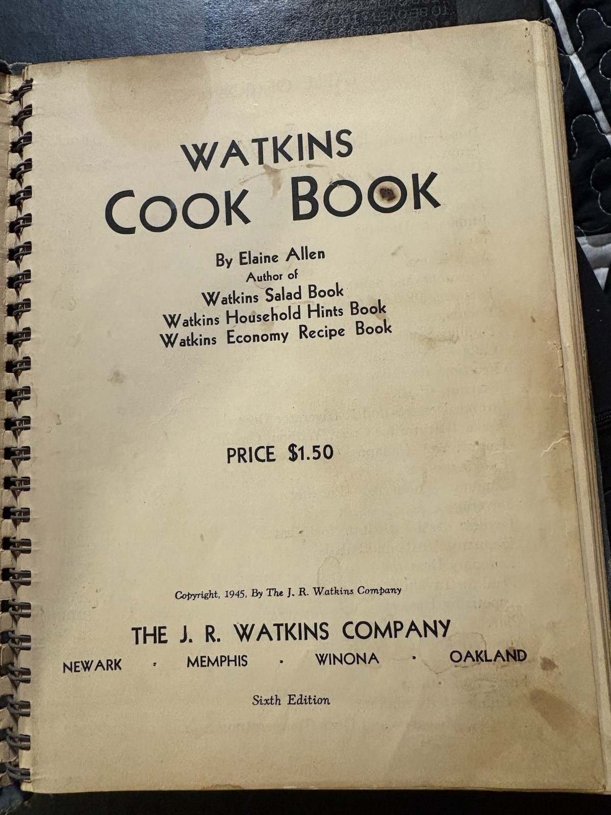 Watkins Cook Book by J.R. Watkins Co. Vintage 1945 USA distressed recipes rare