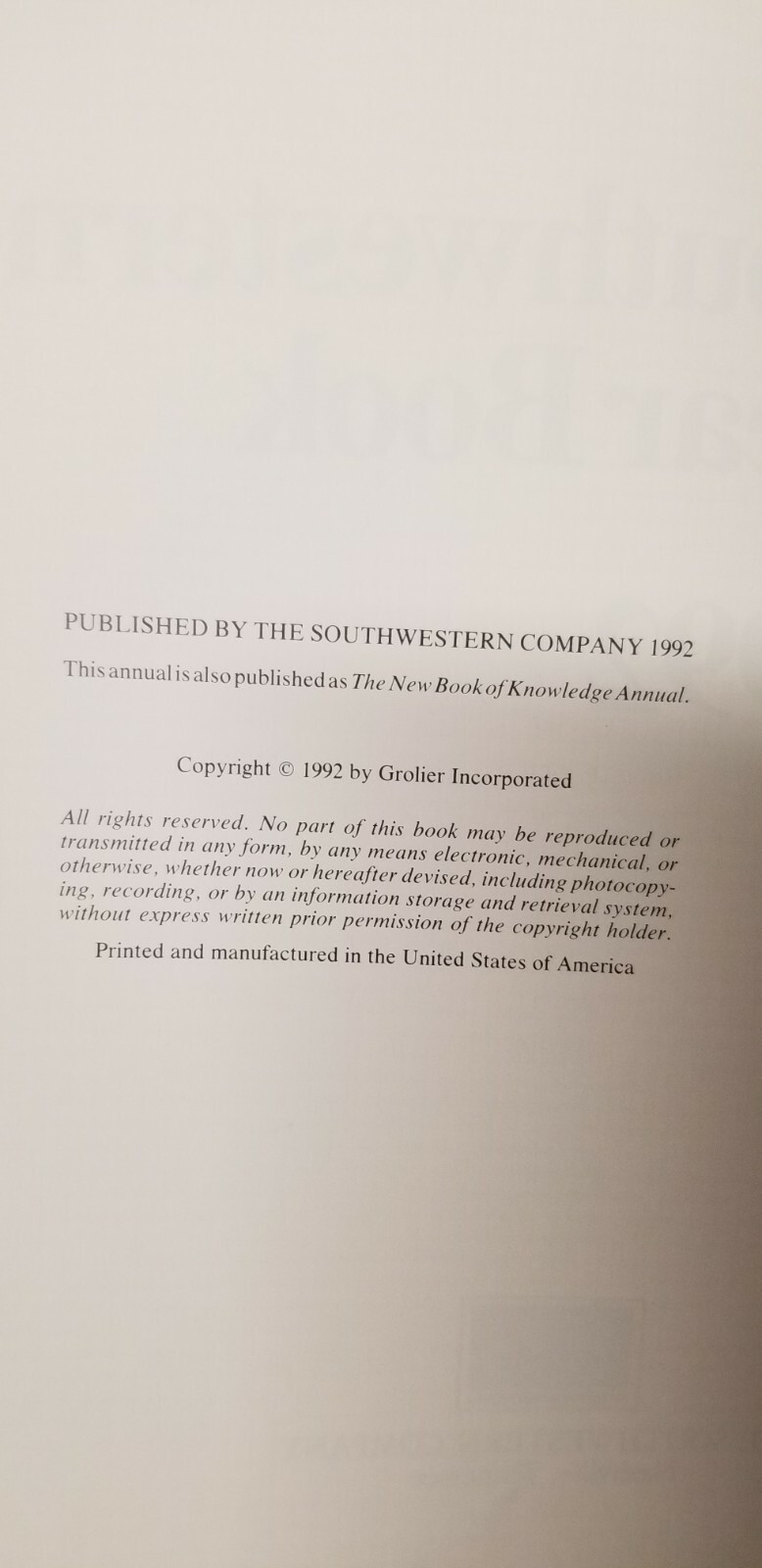 Southwestern Year Book. 1992. The Southwestern Company. Nashville. Tn.