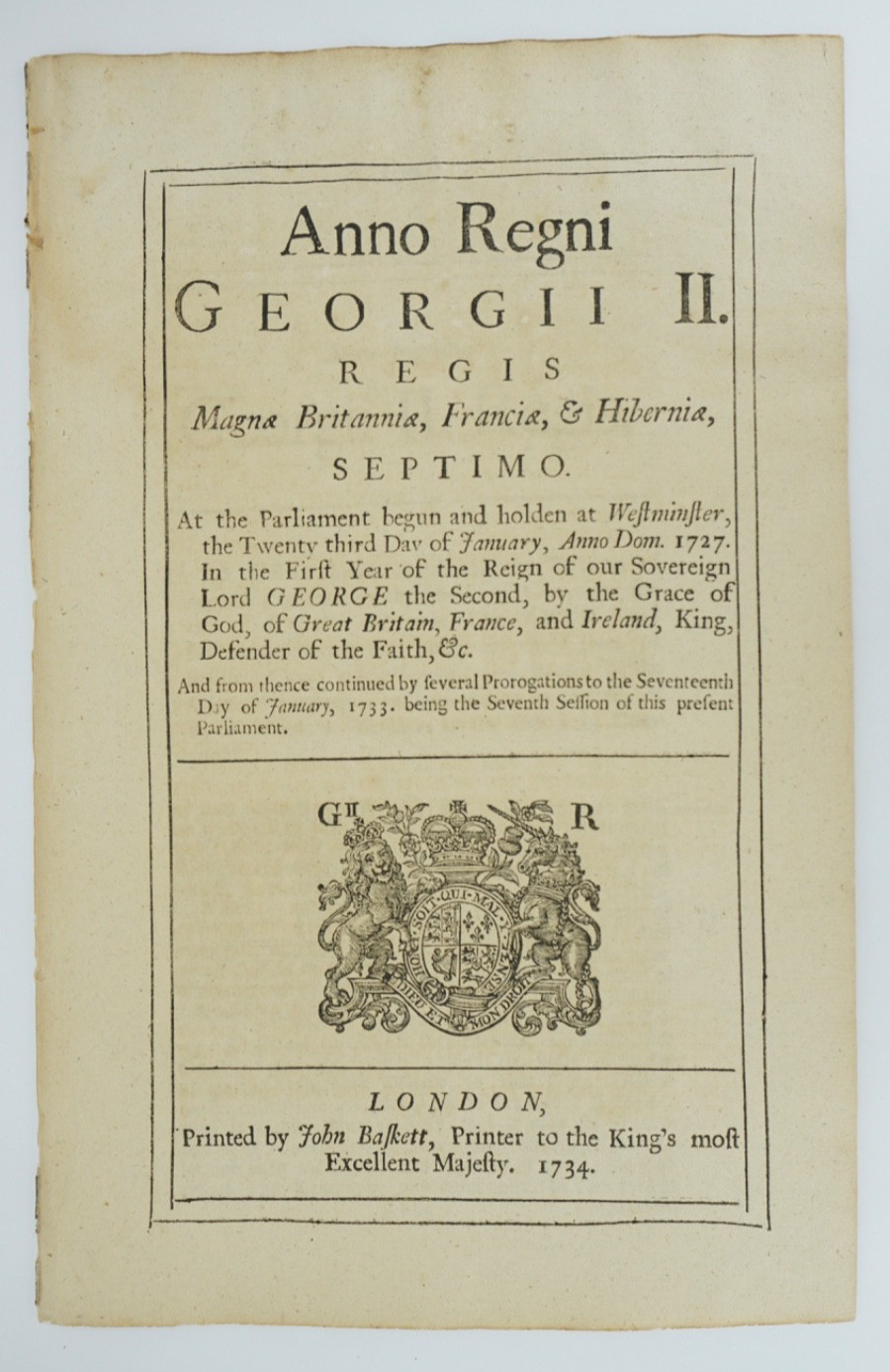 1734 Act of Parliament George II Baskett London Scotland Commons Election Law