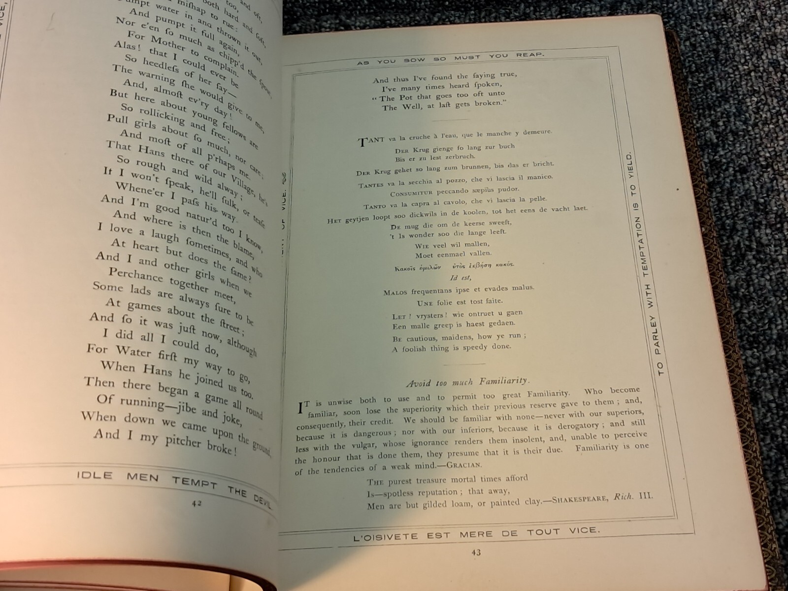 Moral Emblems From Jacob Cats and Robert Farlie 1860 Leather