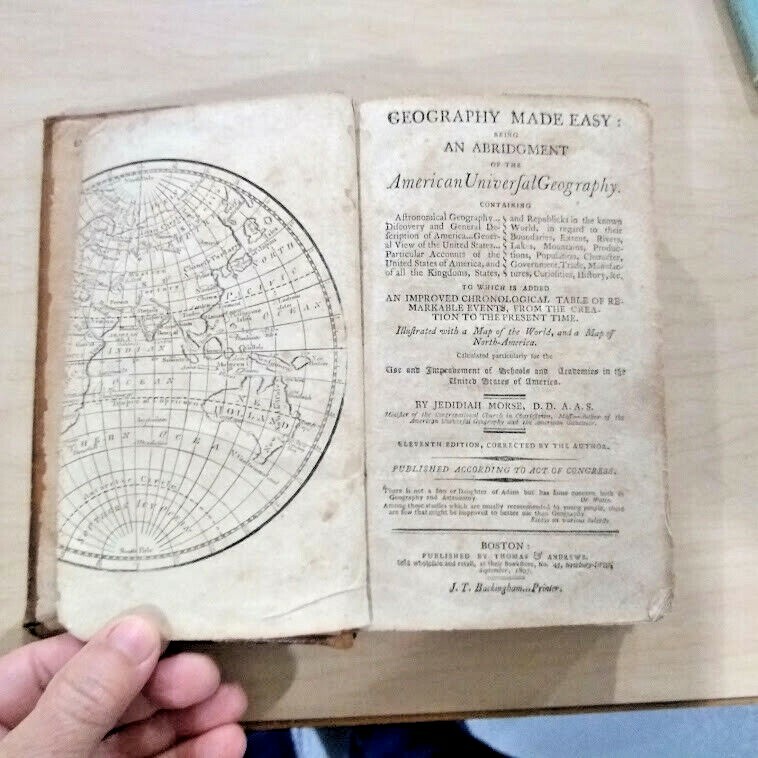 1807 Geography Made Easy by Jedidiah Morse, leather, two maps