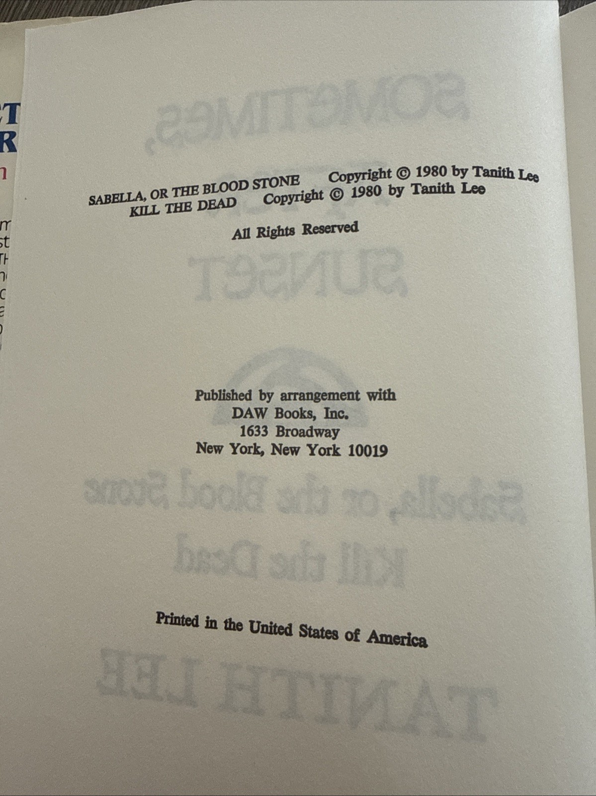 Sometimes After Sunset By Tanith Lee; First Edition, 1980, HC/DJ