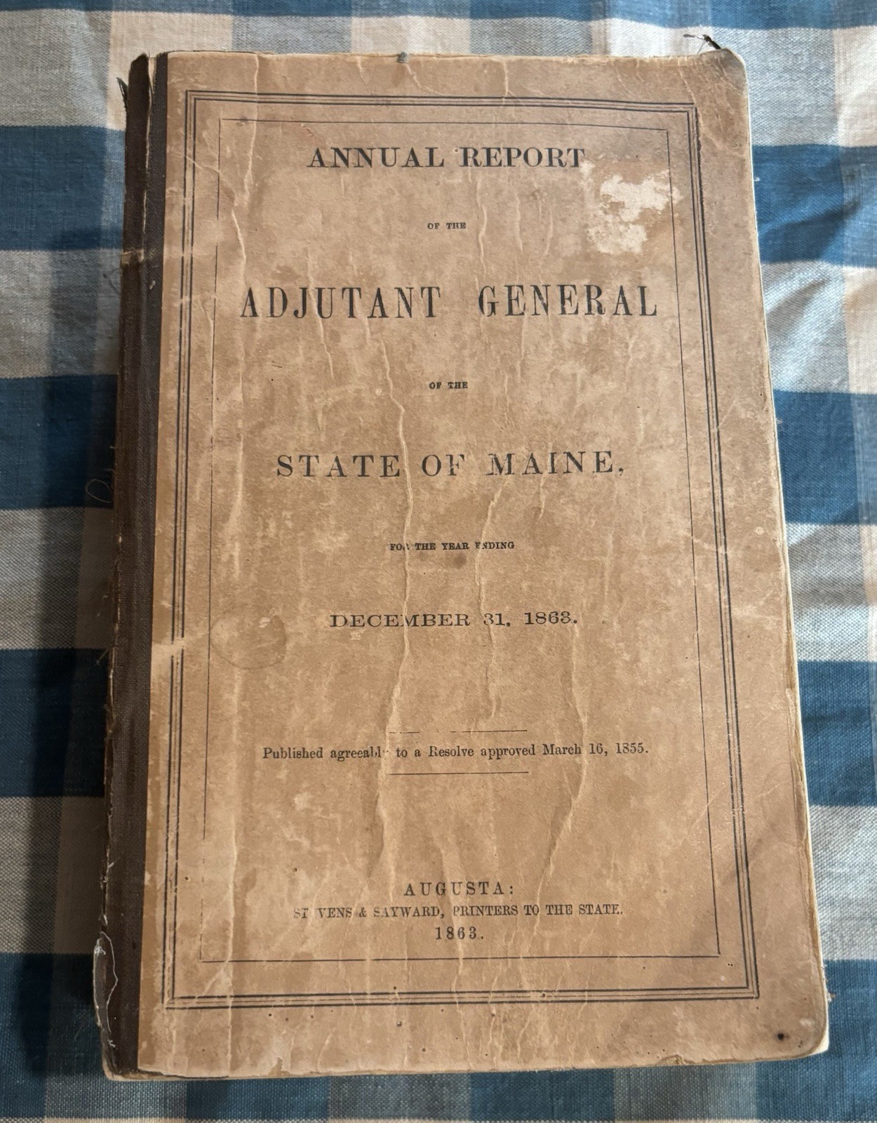 Civil War Era 1863 Adjutant General Annual Report State Of Maine Softcover