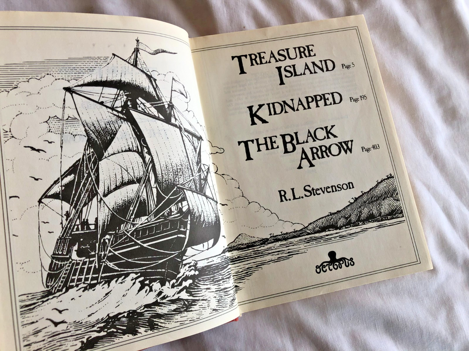 Treasure Island, Kidnapped, Black Arrow BY R L Stevenson ILLUS. GILT HB OCTOPUS