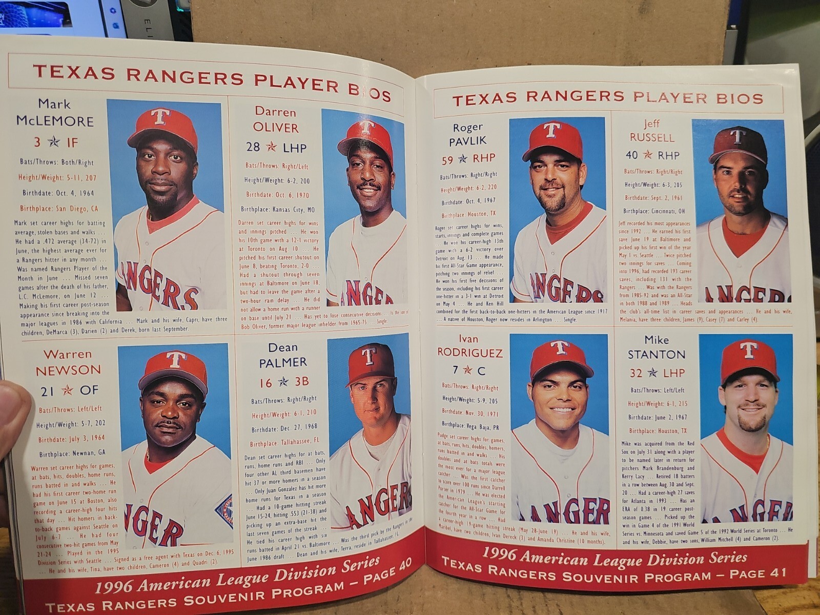 1996 Texas Rangers Vs New York Yankees Program,Division Series,Palmer,Witt