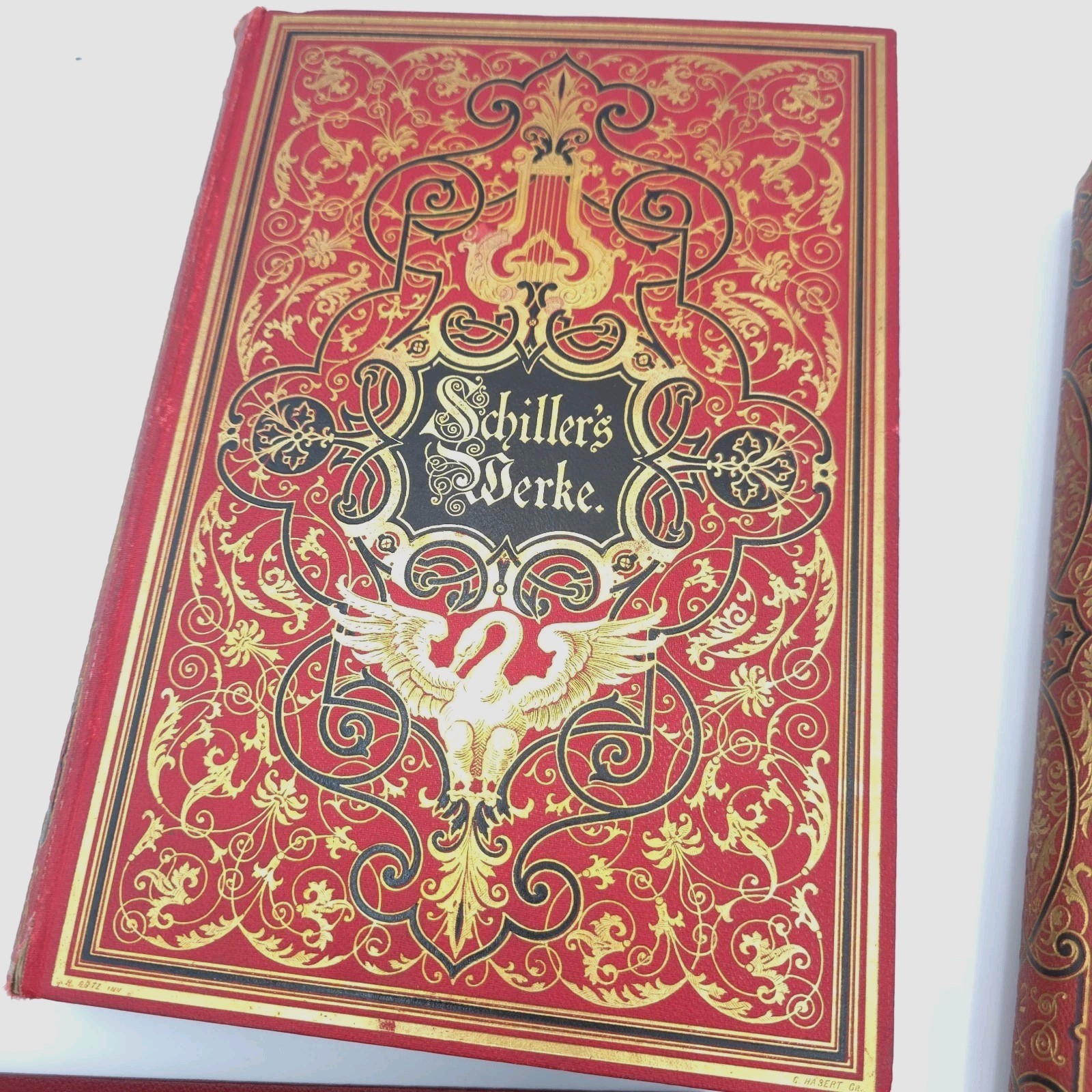 Antique Schillers Werke 4 Volume Set Stuttgart Leipzig German Decorative 1877