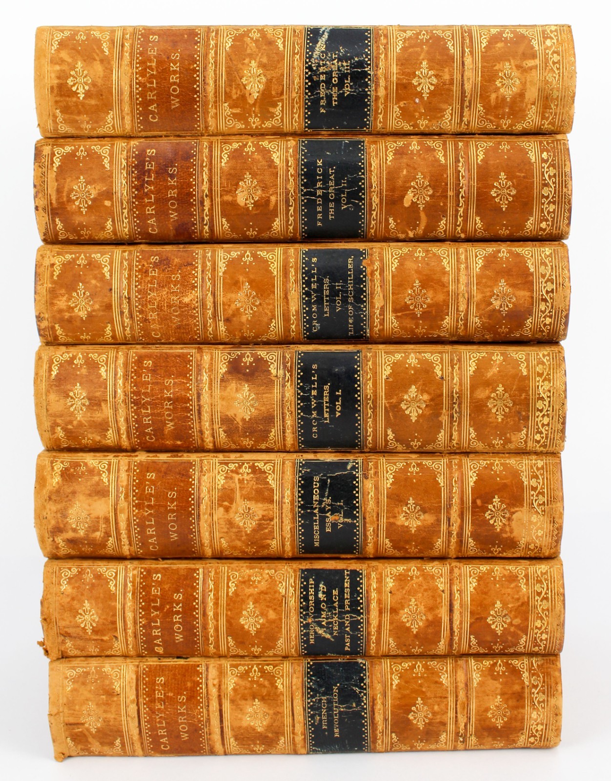 Thomas Carlyle Works 7 Volume Antique Leather Book Lot James B Lyon Albany 1890s