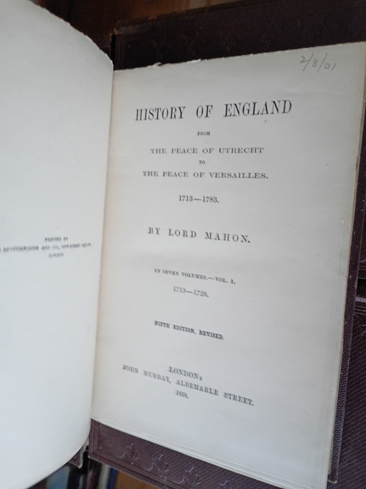 Antique Book 1858 History of England LORD MAHON 6 Volumes