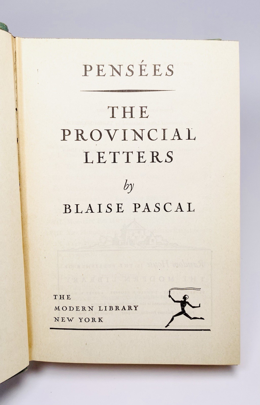 PASCAL, PENSÉES and PROVINCIAL LETTERS, MODERN LIBRARY, # 164, 1941, DJ in MYLAR