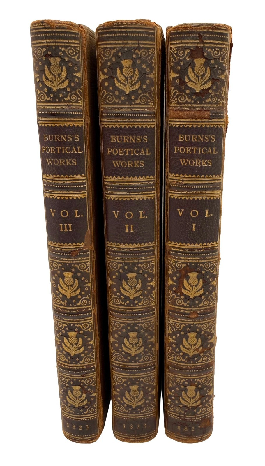 1823 – The Poetical Works of Robert Burns 3 Vol. – FINE STRAIGHT GRAINED MOROCCO