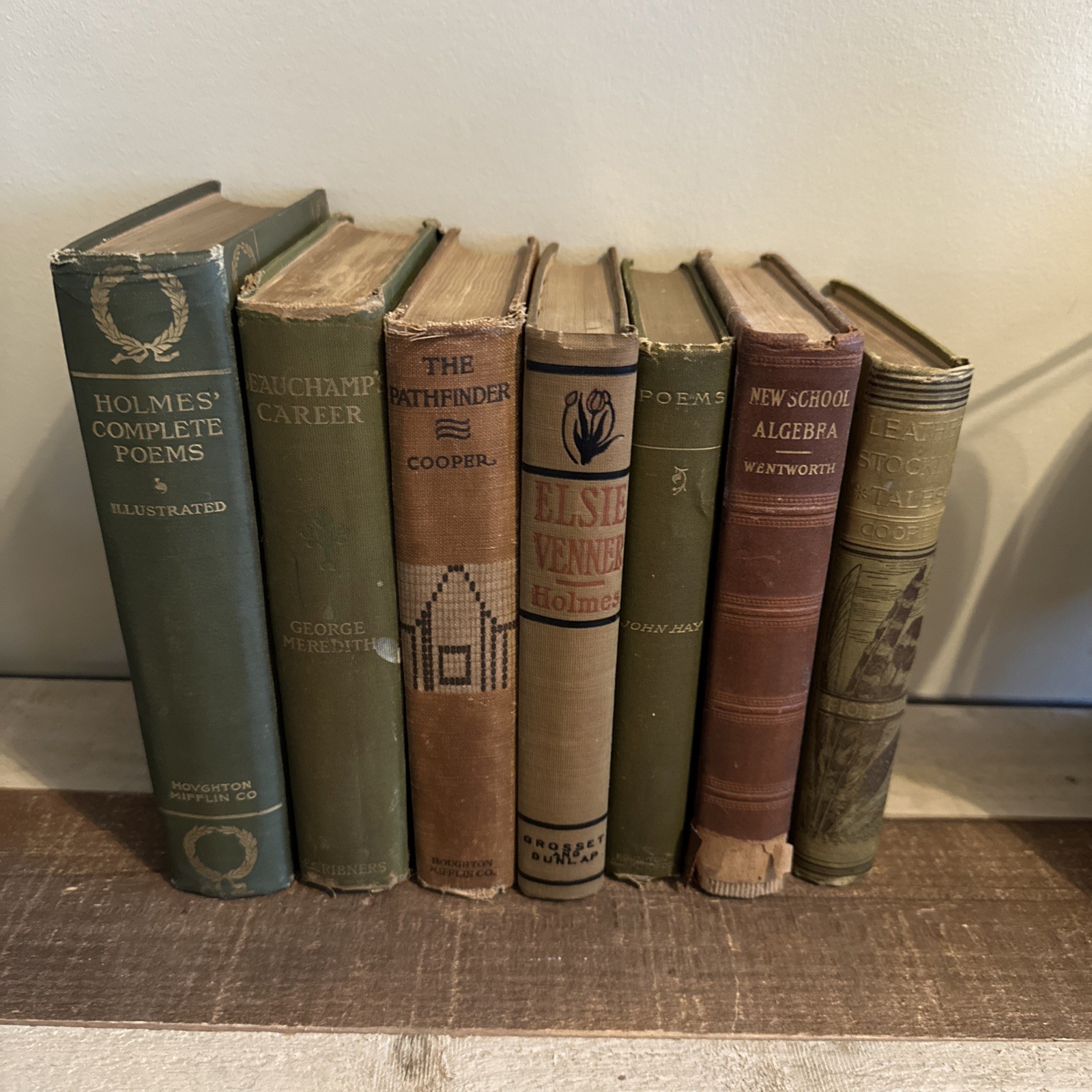 Antique Green & Brown Victorian Book Lot 7 Decorative Hard Bound Books 1876-1900