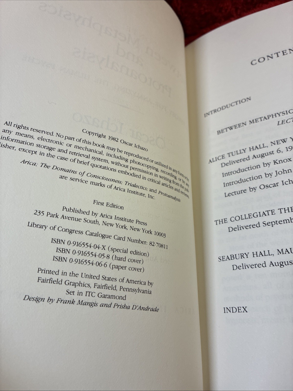 Oscar Ichazo BETWEEN METAPHYSICS AND PROTOANALYSIS 1st Edition HC/DJ VG
