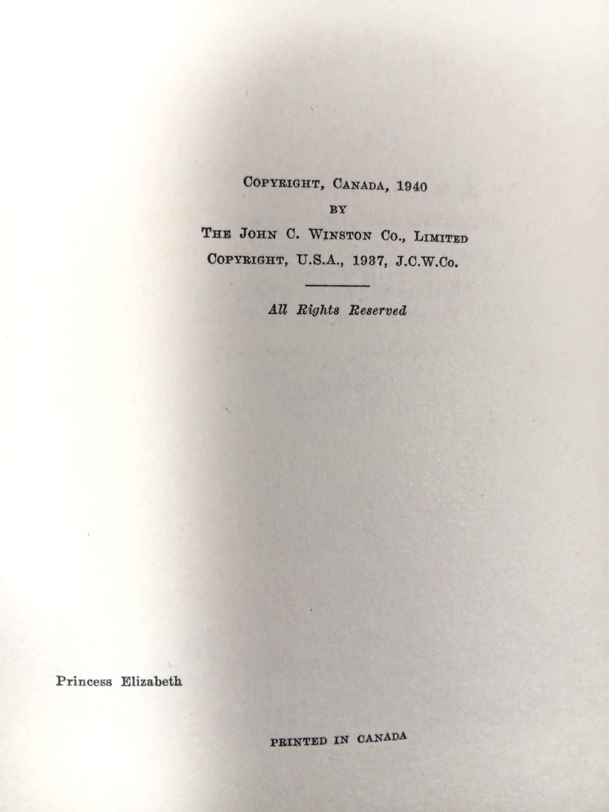 The Princess Elizabeth Book by Captain Eric Acland (1940) John C Winston Company