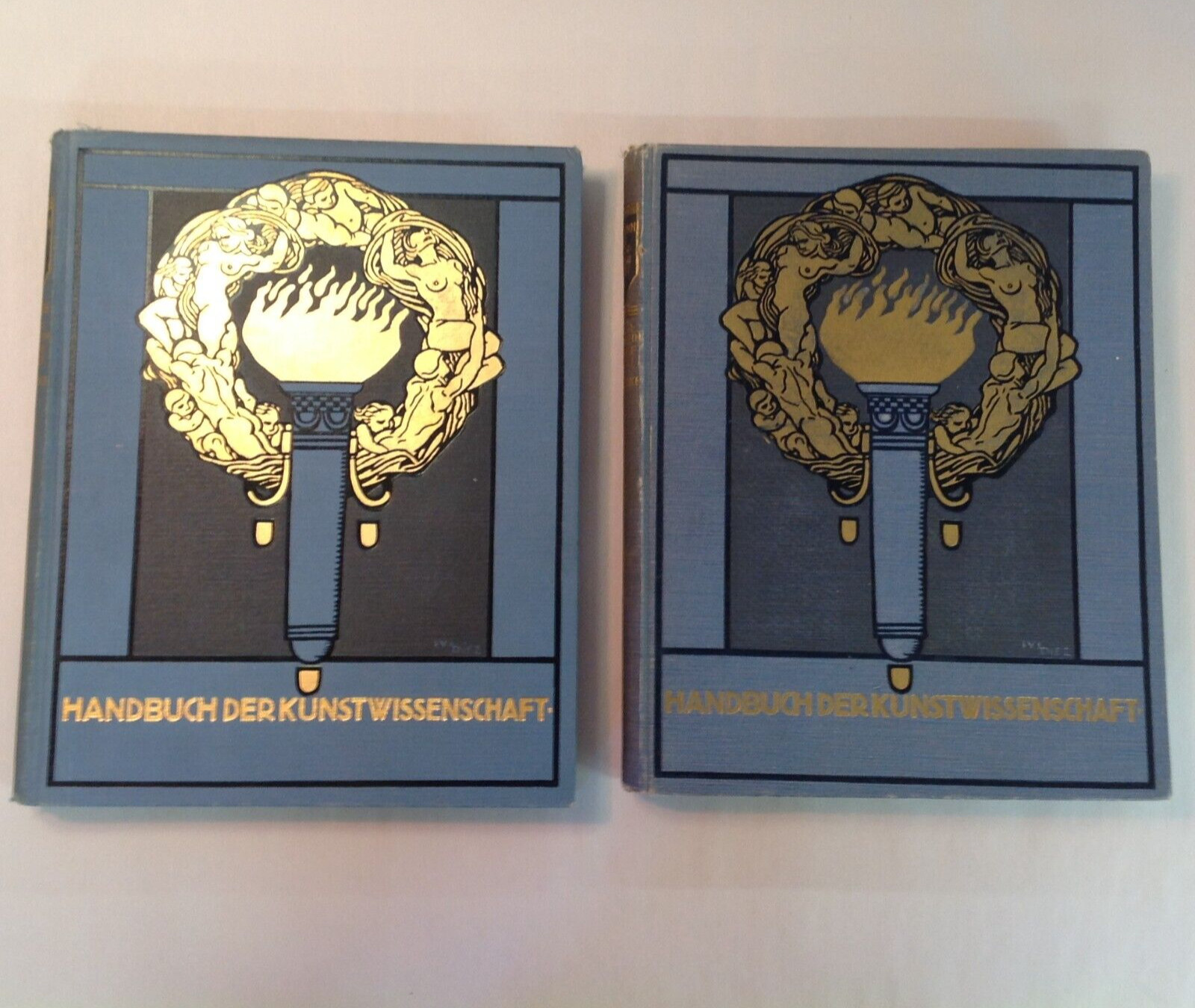 Antique 1913 1917 German Language Handbook of Art Science 2 Volume Hardcovers