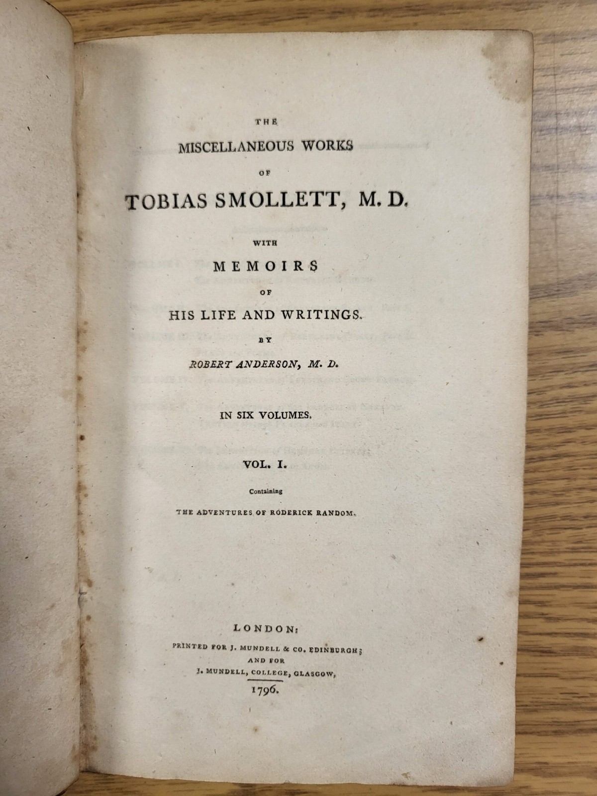 The Miscellaneous Works of Tobias Smollett 6 volumes complete