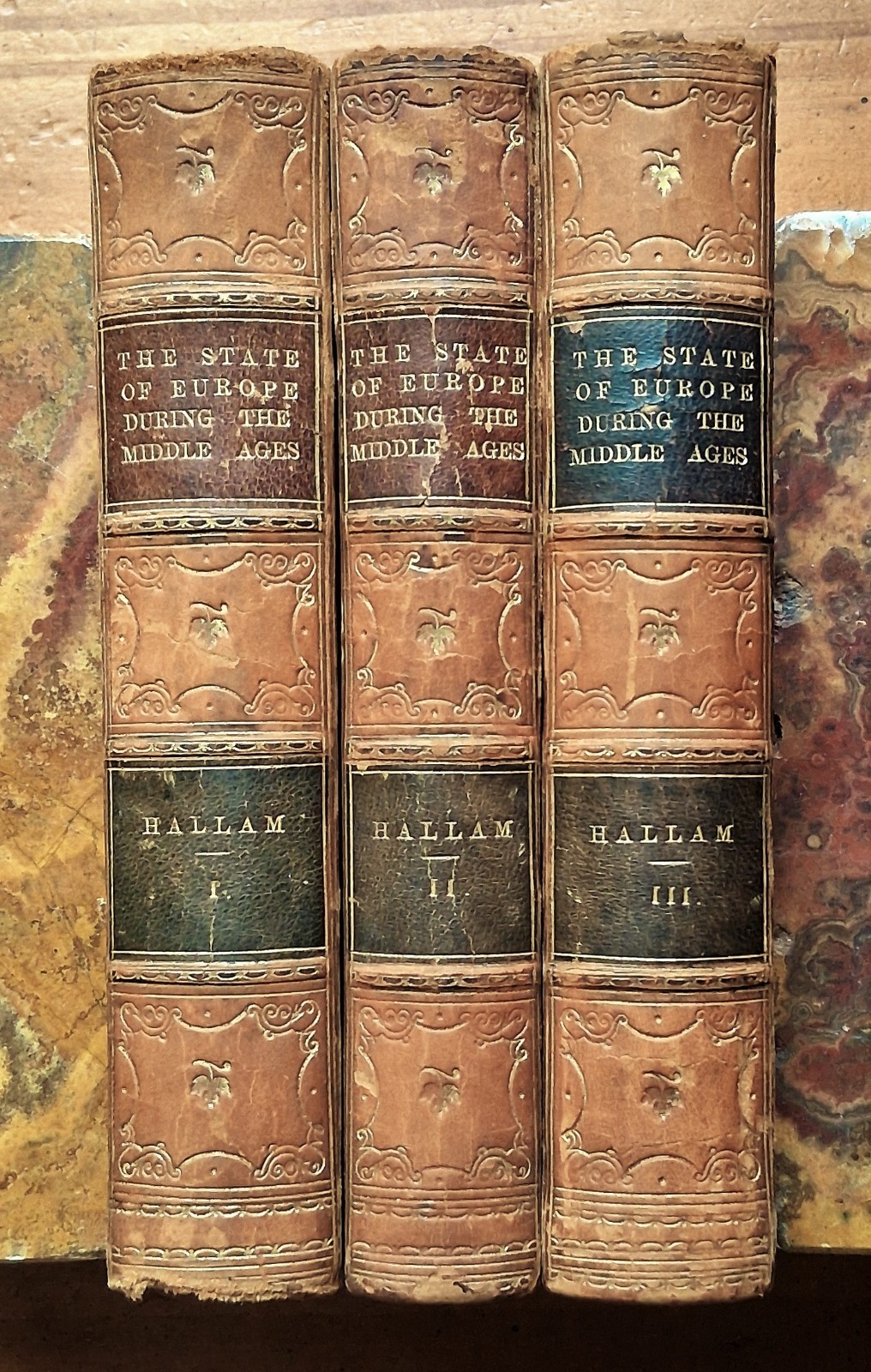 View of State of Europe during Middle Ages Henry Hallam 1855 3 Vol. Leather Set