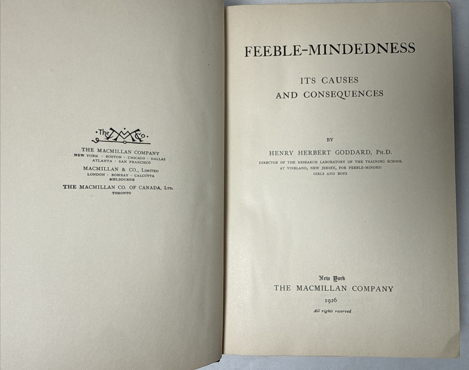 Feeblemindedness Causes Consequences Goddard 1926 Genetics Antique Medical Book