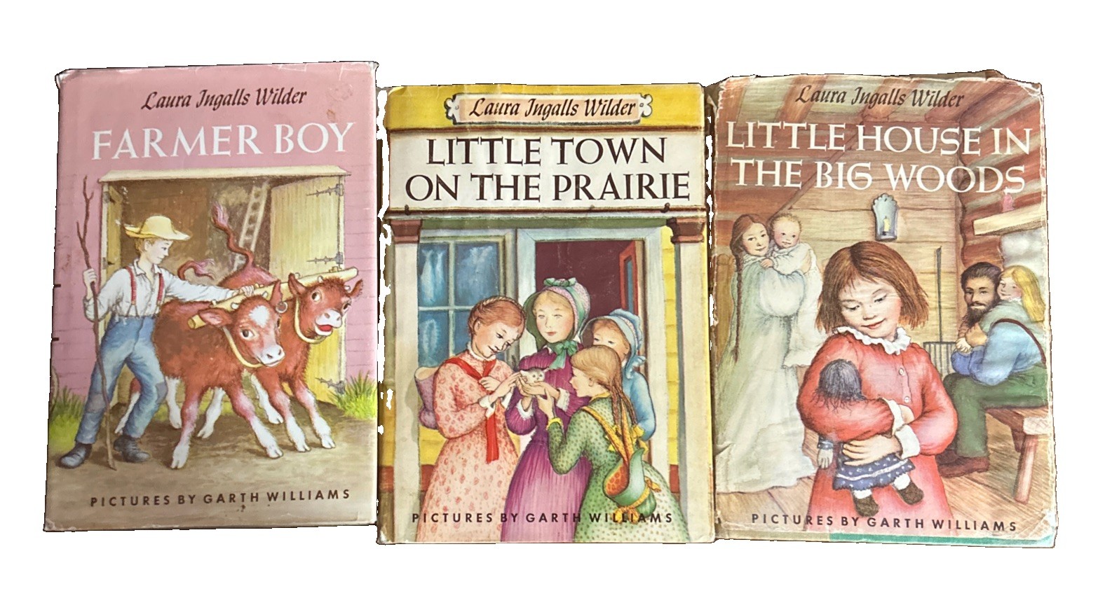 Laura Ingalls Wilder Set of 3 1950s/60s HCDJ Little Town, Big Woods, Farmer