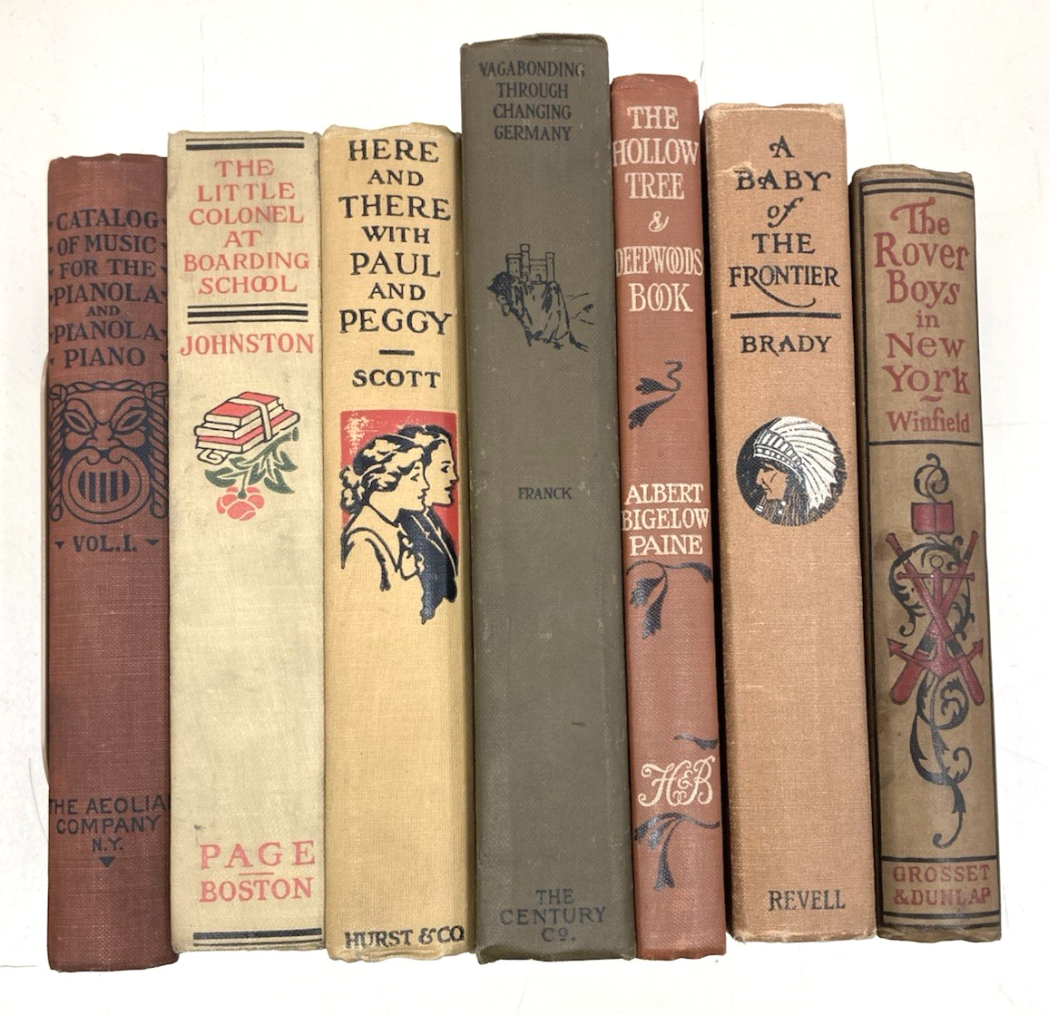 Lot of 7 Books Decorated BROWN/TAN Staging Display Antique Old Victorian