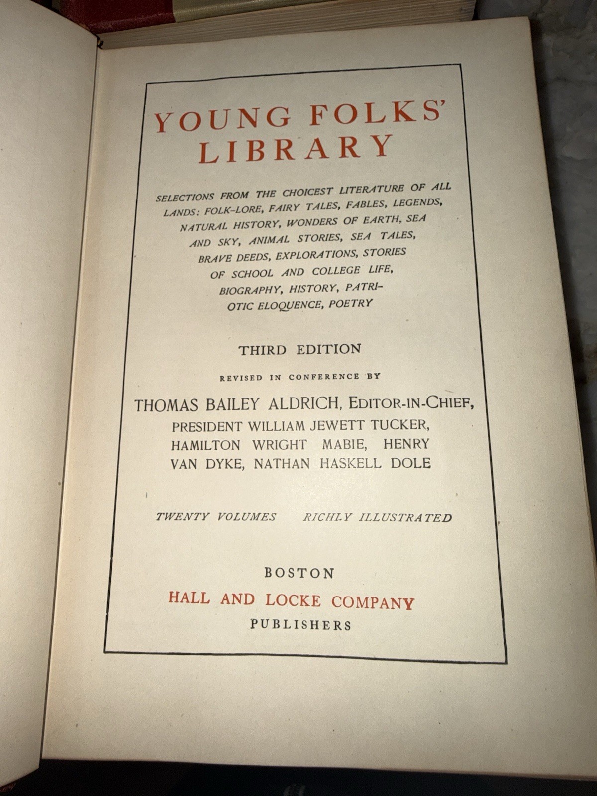 Antique 1902 Young Folks Library 19 Vol Set Hall & Locke Victorian Red Gilt Bind