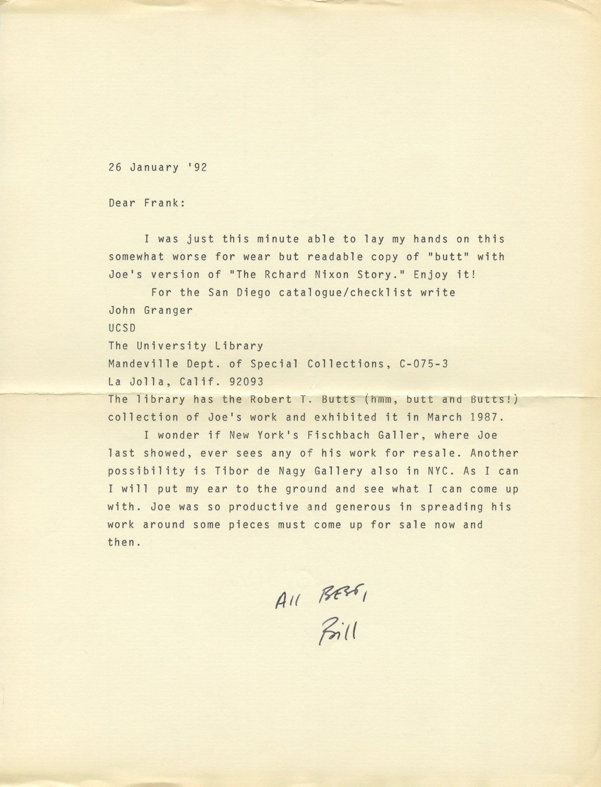 „butt. A Quarterly Vol. 1 No. 2“ With TLS from William Corbett to Frank Bidart