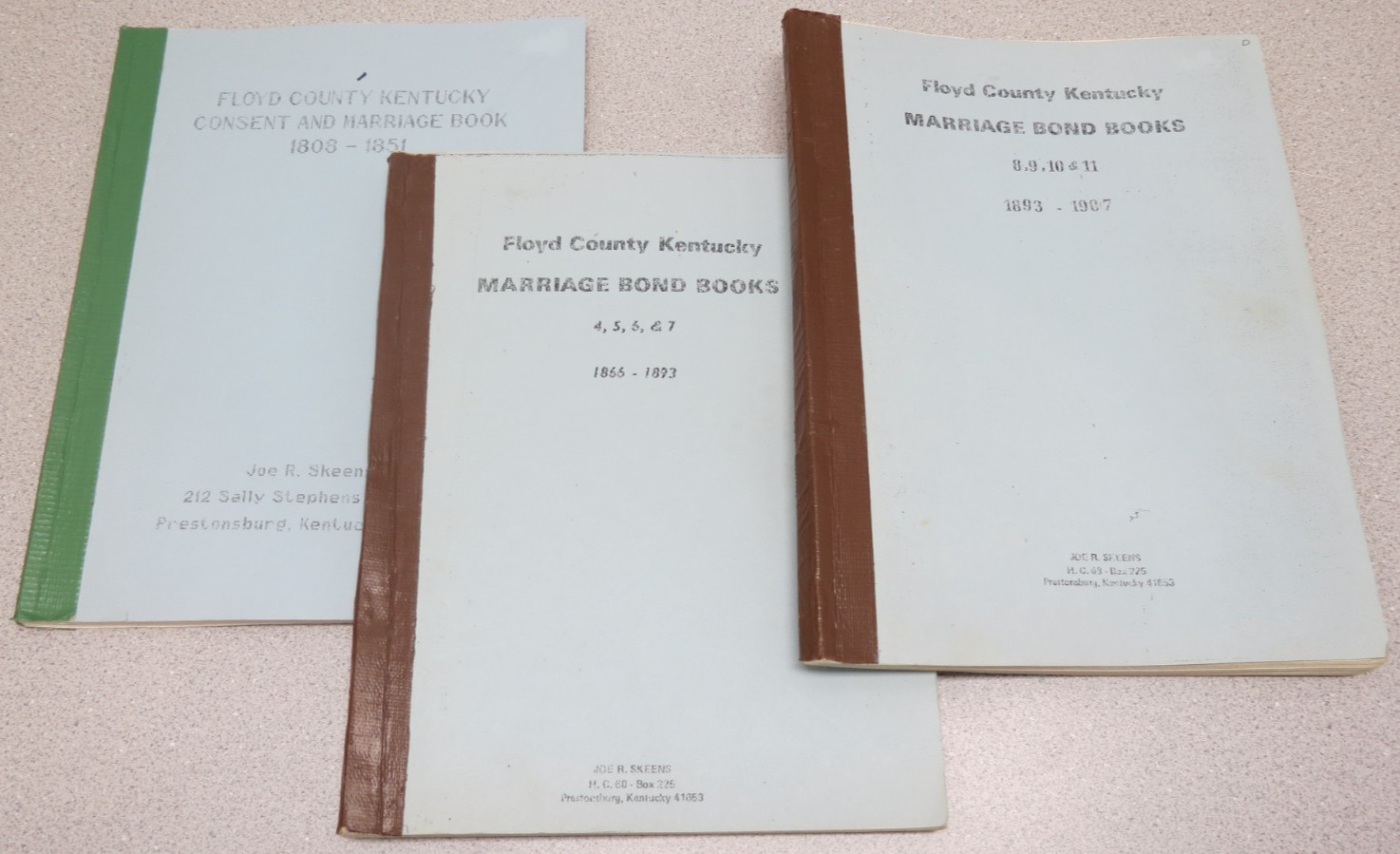 Lot – 3 vintage Floyd County Kentucky Marriage Bond Books records 1808 thru 1907