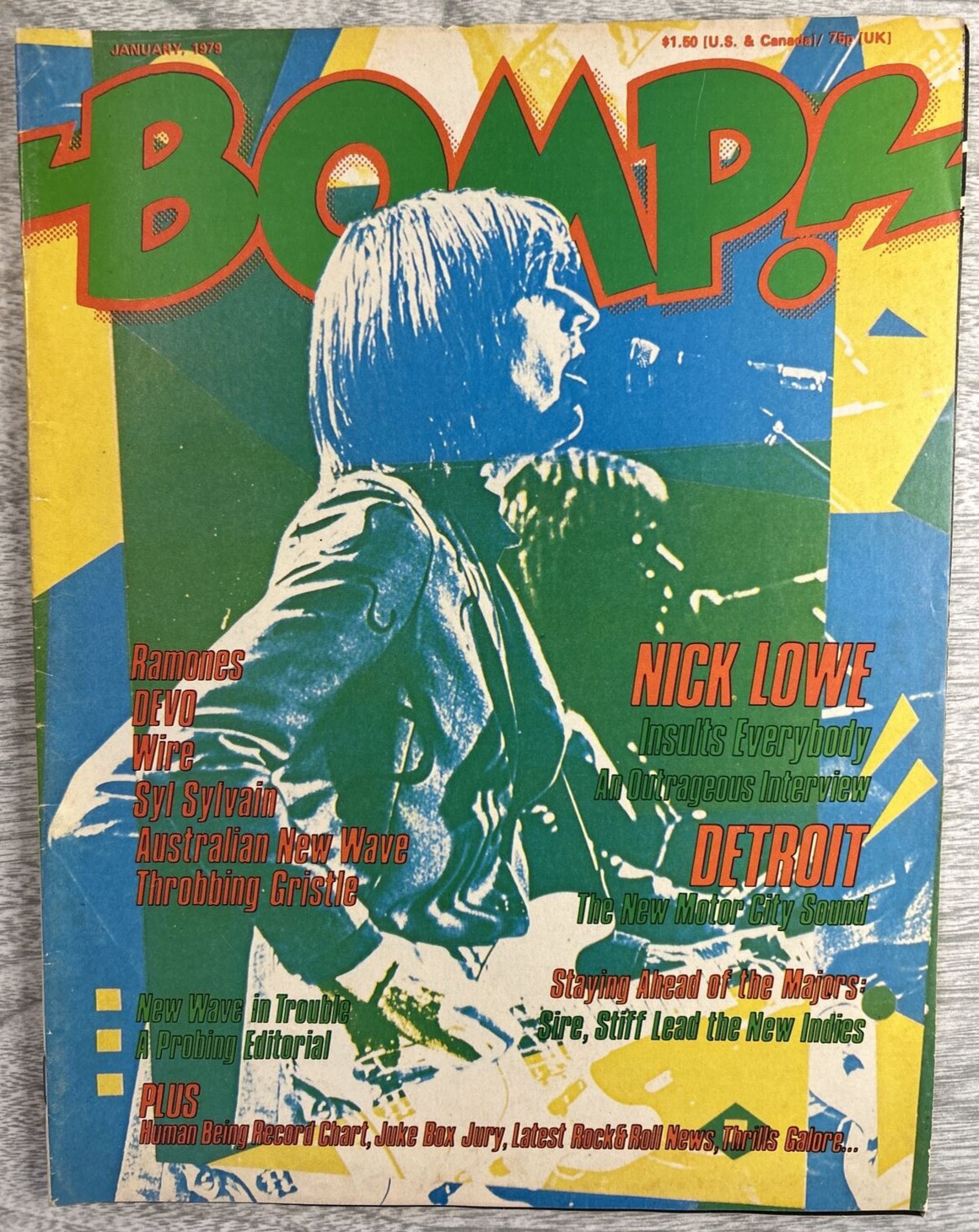 Bomp! Music Magazine Jan 1979 Nick Lowe Cover, Ramones, Devo, Wire, Syl Sylvain