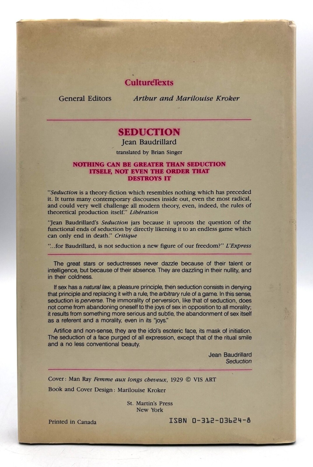 Jean Baudrillard / Seduction 1st Edition 1990