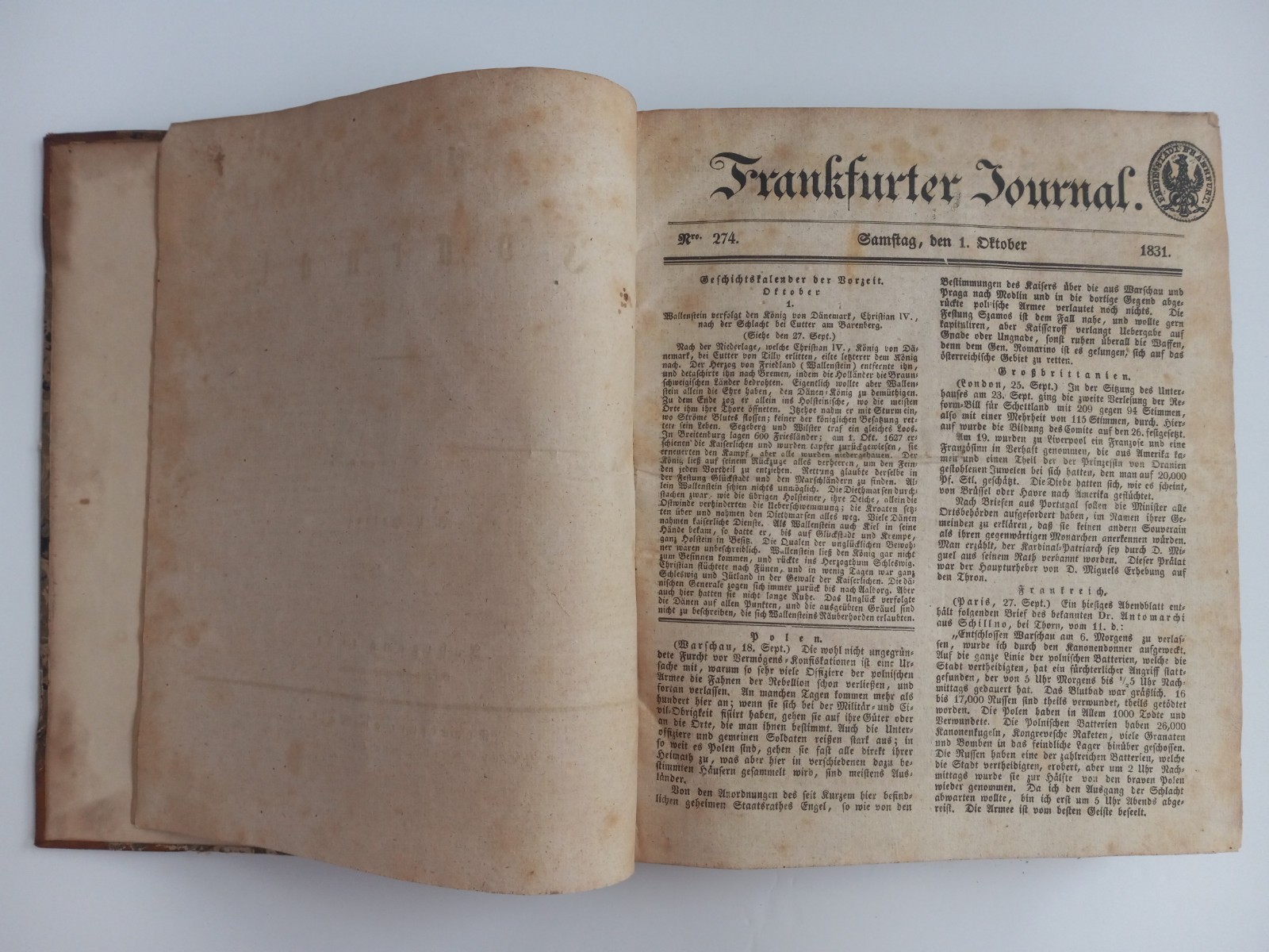 1831 Frankfurter Journal German Language Book