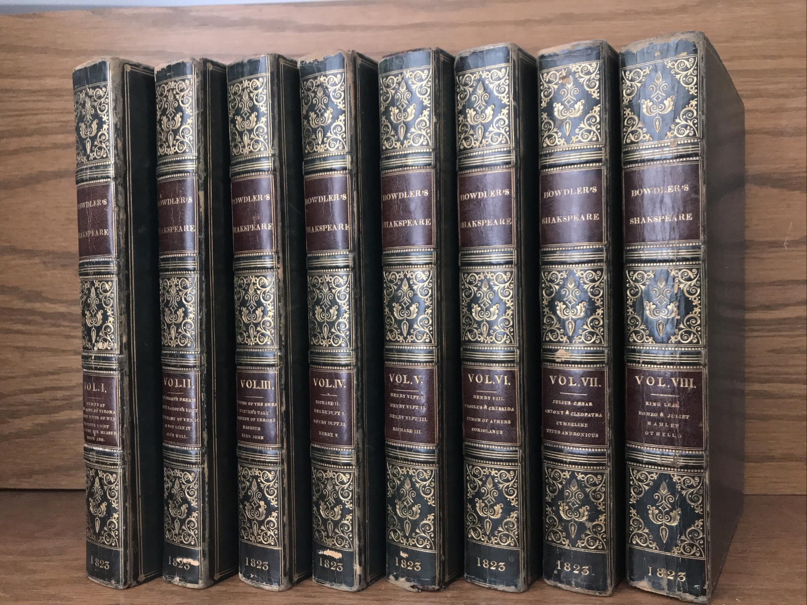 LEATHER Set; WORKS WILLIAM SHAKESPEARE! Complete ORIGINAL BINDINGS! 1823