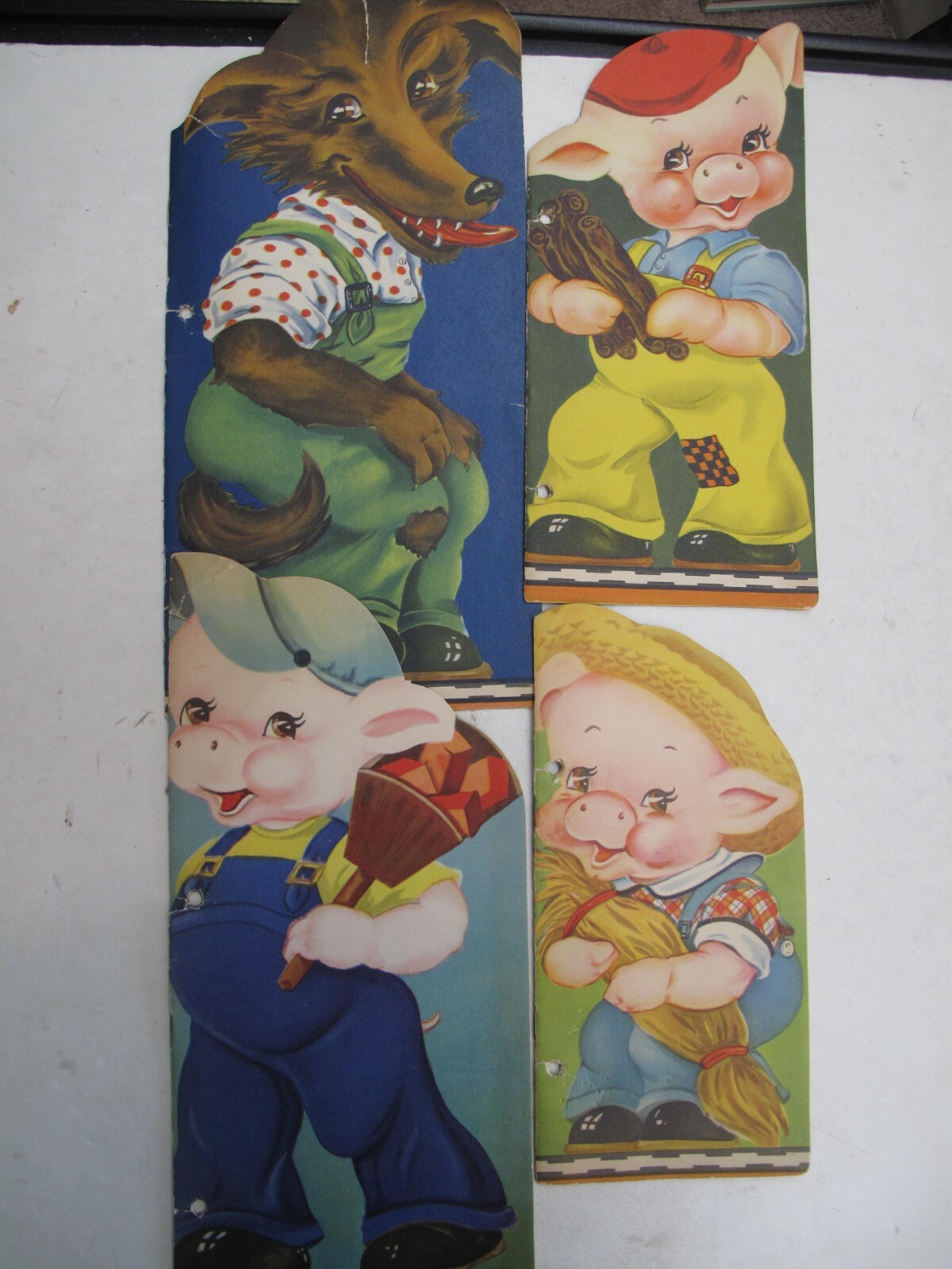 Lot 4 Children’s Juvenile Fable 3 Little Pigs Wolf Samuel Lowe Color Illus. 1941