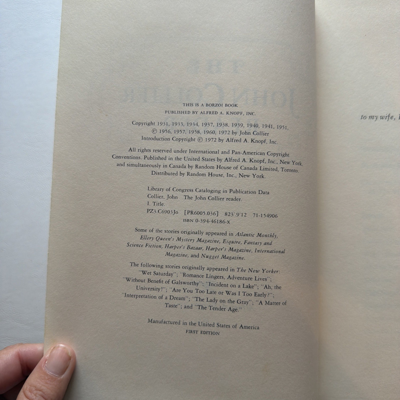 The John Collier Reader 1972 HC 1st Edition