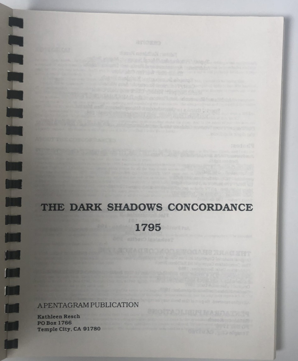 THE DARK SHADOWS CONCORDANCE 1795 (1989) Pentagram spiral-bound softcover