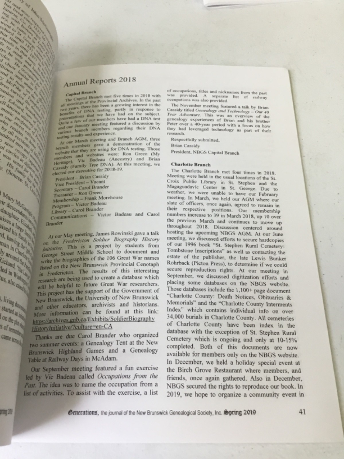 Generations New Brunswick Genealogical Society Magazine’s. 2019 Quaterly