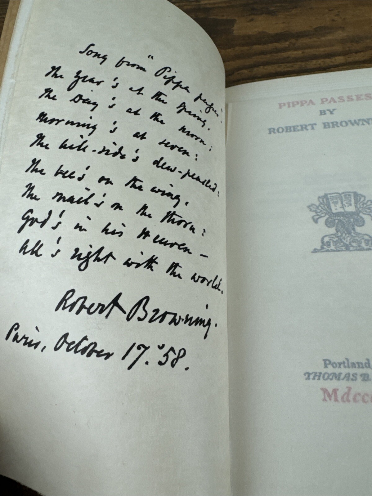 PIPPA PASSES BY ROBERT BROWNING – THOMAS B. MOSHER LIMITED EDITION