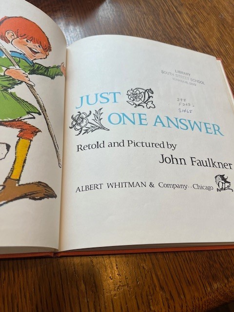 Just One Answer John Fulkner 1967 illustrated ex lib Albert Whitman