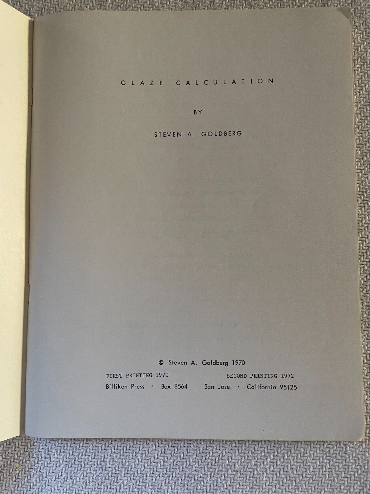 Glaze Calculation Stephen A. Goldberg PB 1972 Billiken Press 8.5 x 11